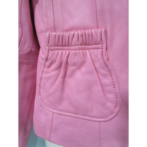 Pink Leather Two Button Lapel Flower Accent Jacket Bl;azer Wilson Ladies Large E - Picture 12 of 16